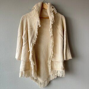 Anthropologie Sleeping on Snow Fringe Cardigan Cream Wool Angora Blend